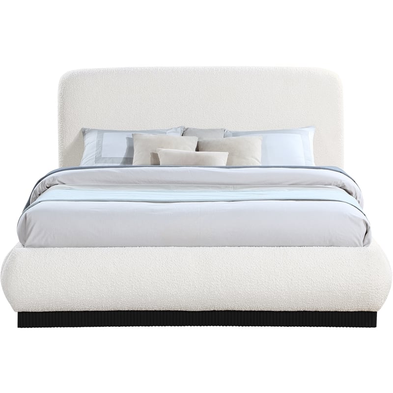 Meridian Furniture Rigby Cream Boucle Fabric Queen Bed