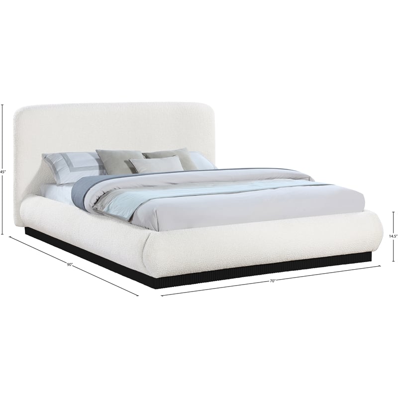 Meridian Furniture Rigby Cream Boucle Fabric Queen Bed