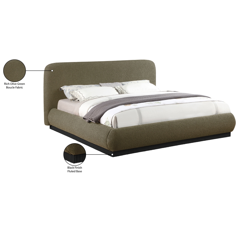 Meridian Furniture Rigby Olive Boucle Fabric Queen Bed