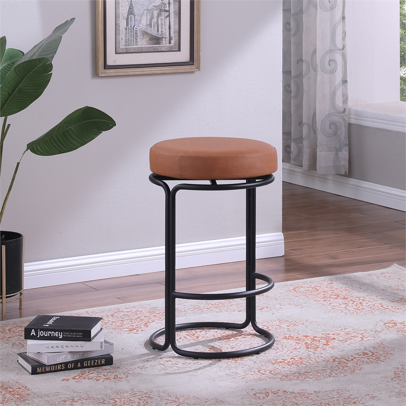 Meridian Furniture Madison Cognac Vegan Leather Counter Stool (Set of 2)