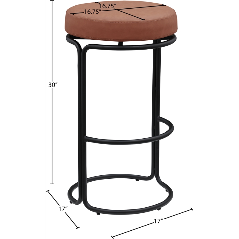 Meridian Furniture Madison Cognac Vegan Leather Bar Stool (Set of 2)