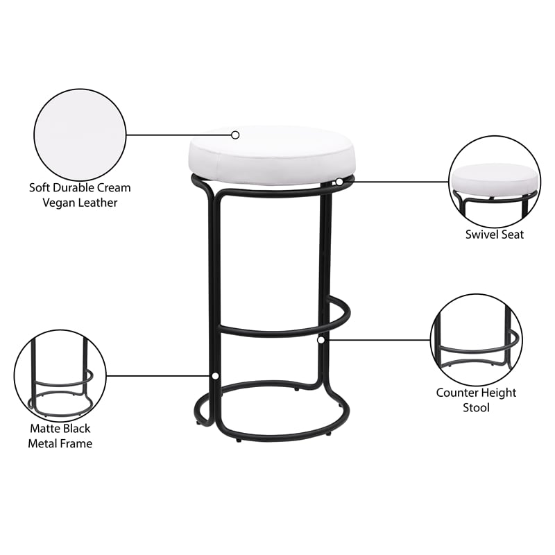 Meridian Furniture Madison Cream Vegan Leather Bar Stool (Set of 2)