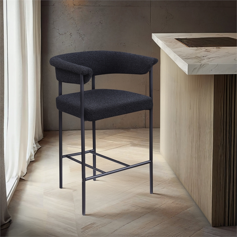 Meridian Furniture Malin Black Boucle Fabric Counter Stool (Set of 2)