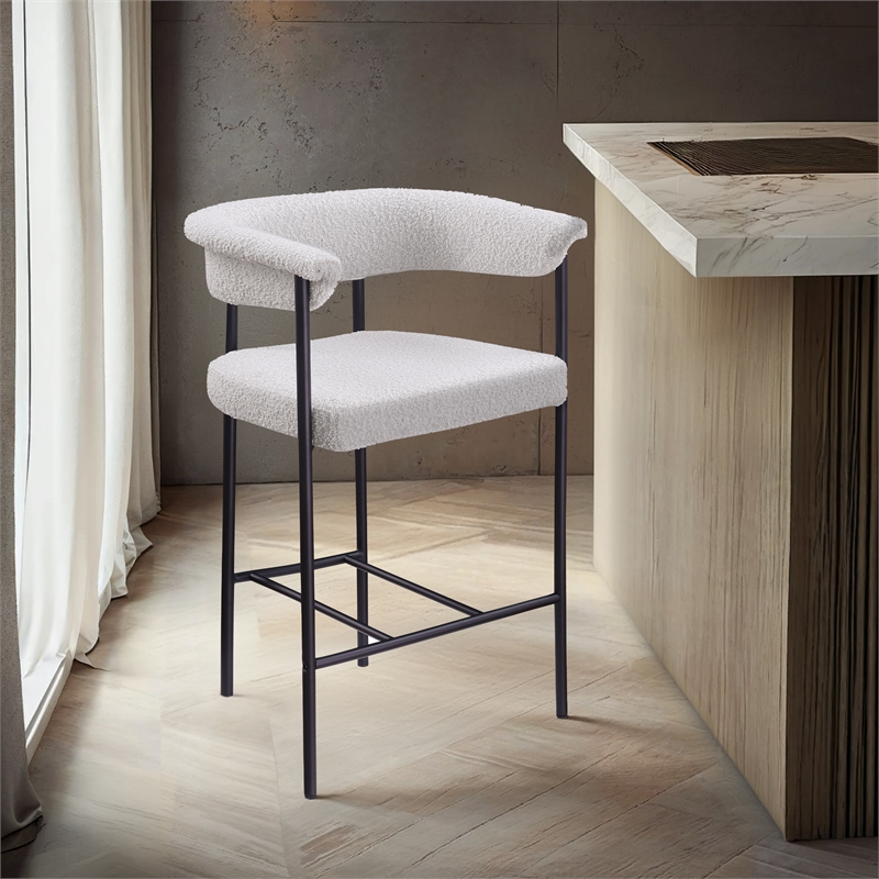 Meridian Furniture Malin Cream Boucle Fabric Counter Stool (Set of 2)