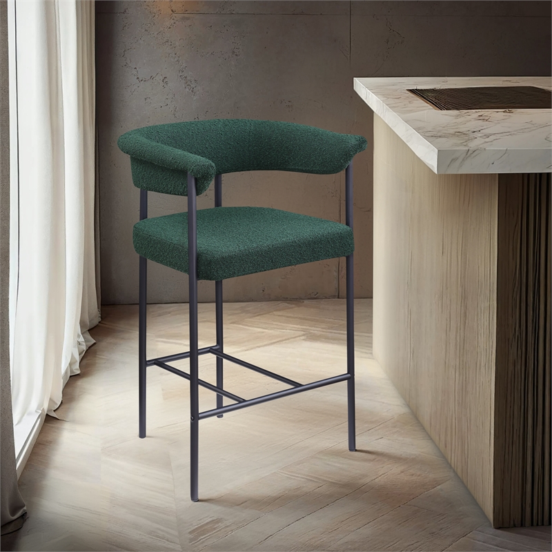 Meridian Furniture Malin Green Boucle Fabric Counter Stool (Set of 2)
