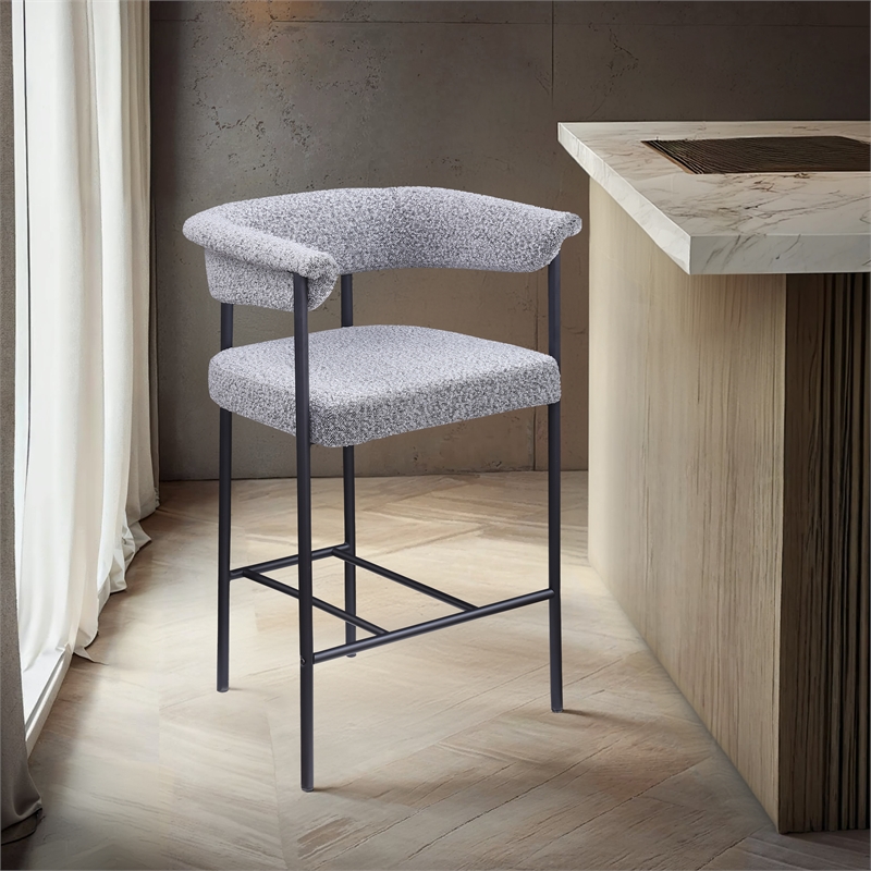 Meridian Furniture Malin Grey Boucle Fabric Counter Stool (Set of 2)