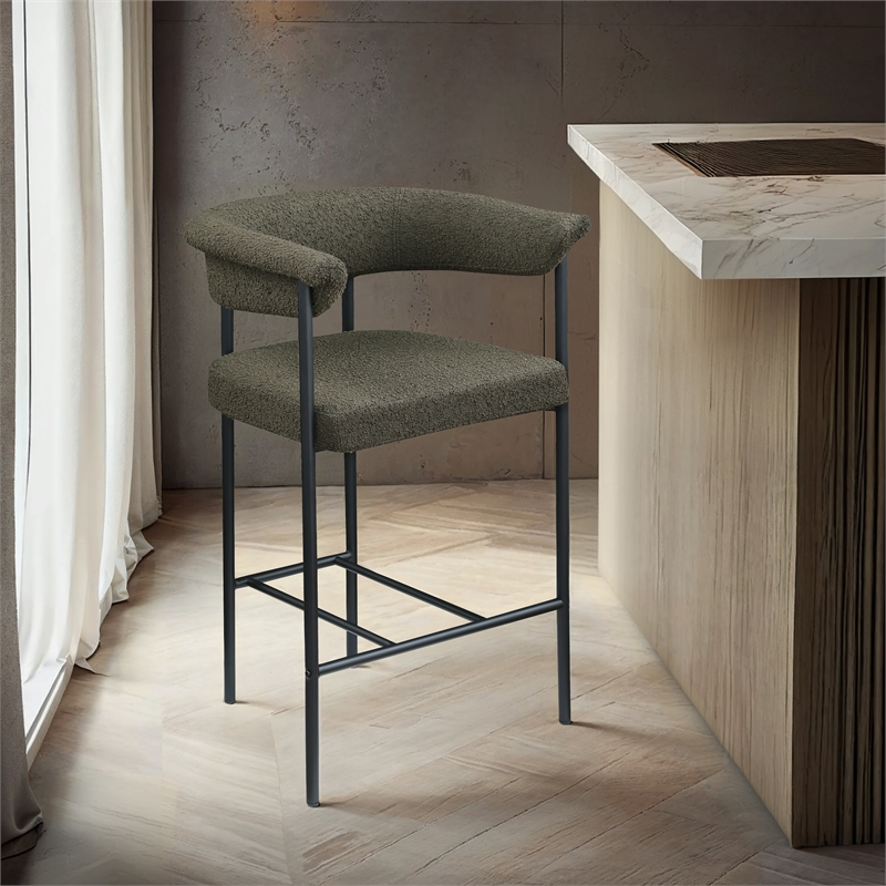 Meridian Furniture Malin Olive Boucle Fabric Counter Stool (Set of 2)