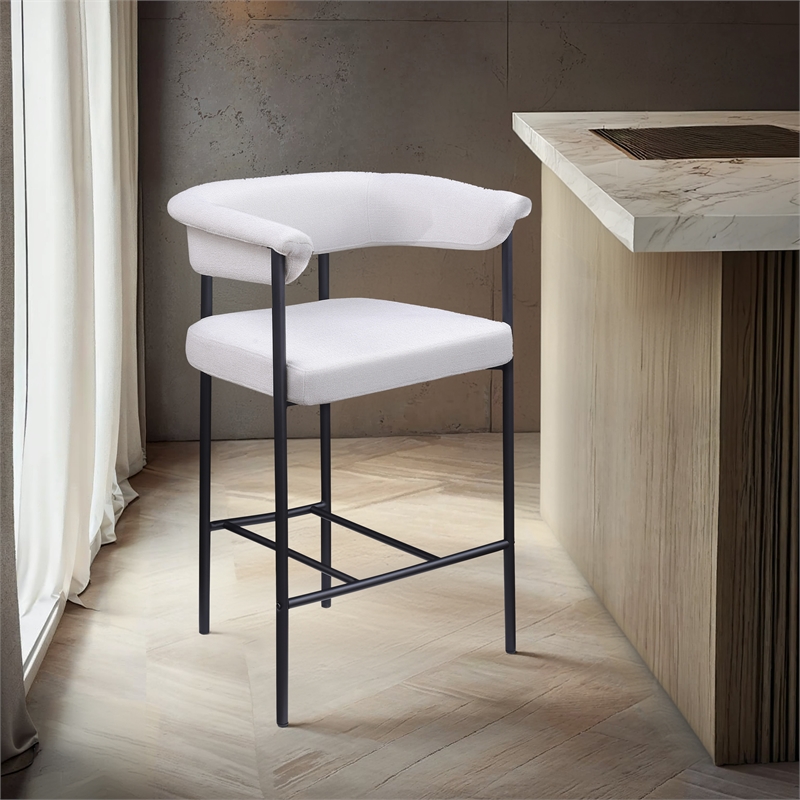 Meridian Furniture Malin Cream Linen Textured Fabric Counter Stool (Set of 2)