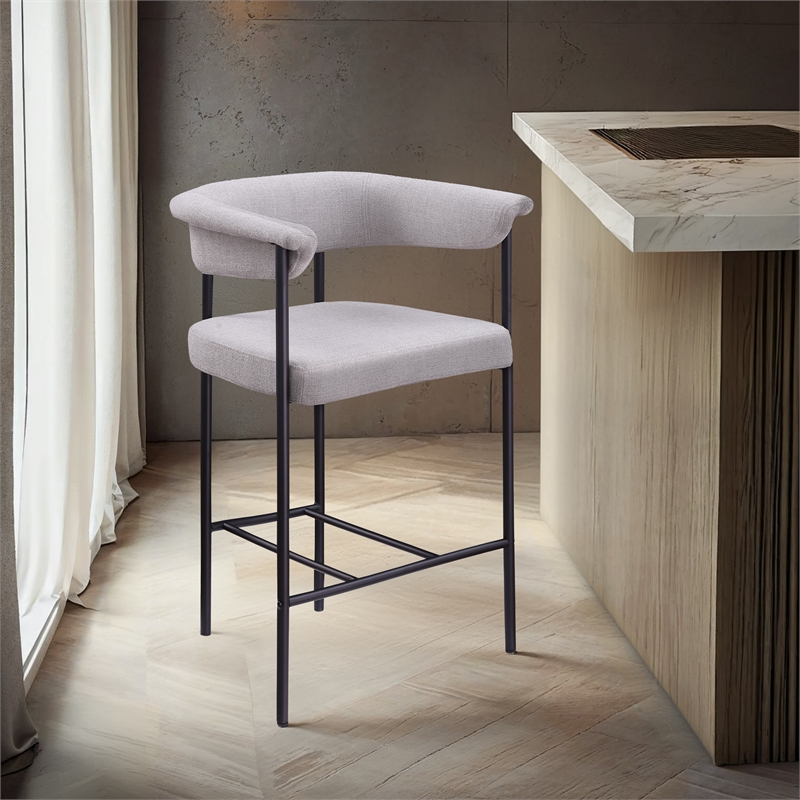 Meridian Furniture Malin Grey Linen Textured Fabric Counter Stool (Set of 2)