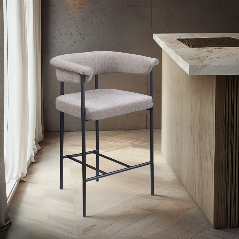 Meridian Furniture Malin Taupe Linen Textured Fabric Counter Stool (Set of 2)