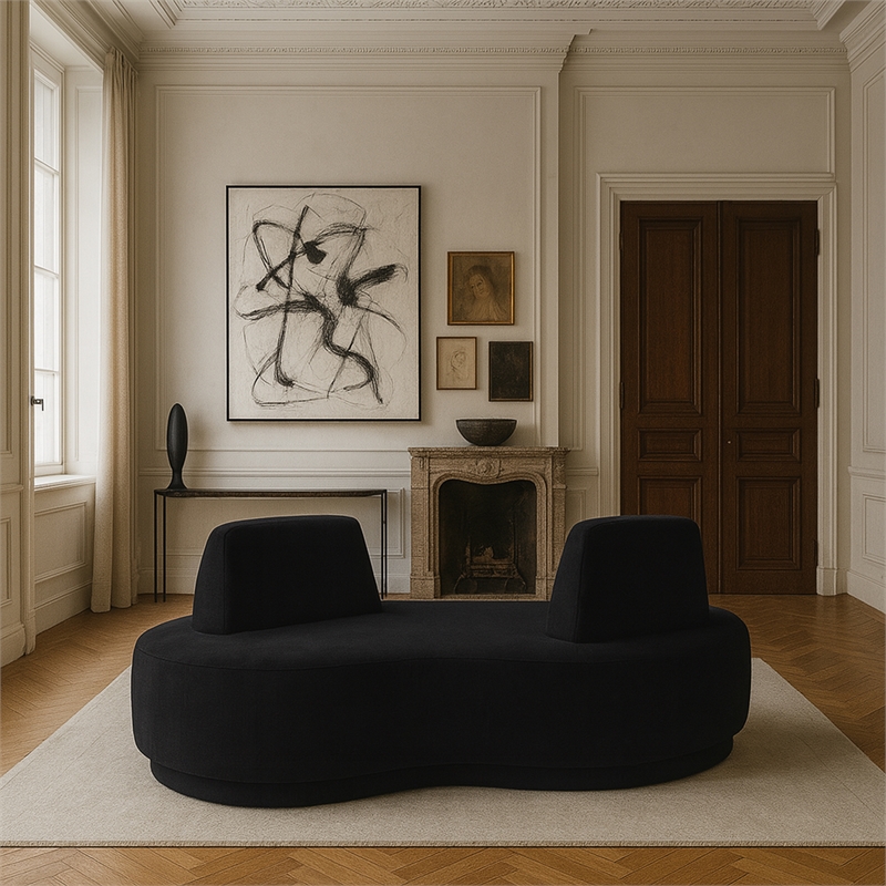 Meridian Furniture Argyle Black Chenille Fabric Chaise/Loveseat