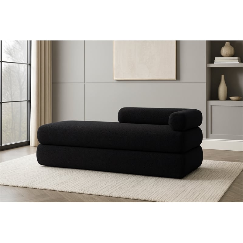 Meridian Furniture Kennedy Black Faux Shearling Teddy Fabric Bench