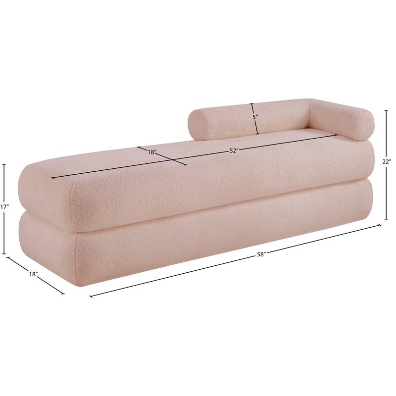Meridian Furniture Kennedy Pink Faux Shearling Teddy Fabric Bench