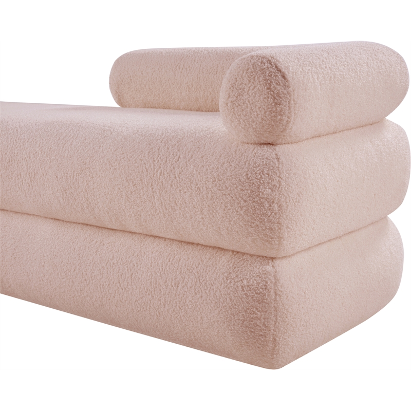 Meridian Furniture Kennedy Pink Faux Shearling Teddy Fabric Bench