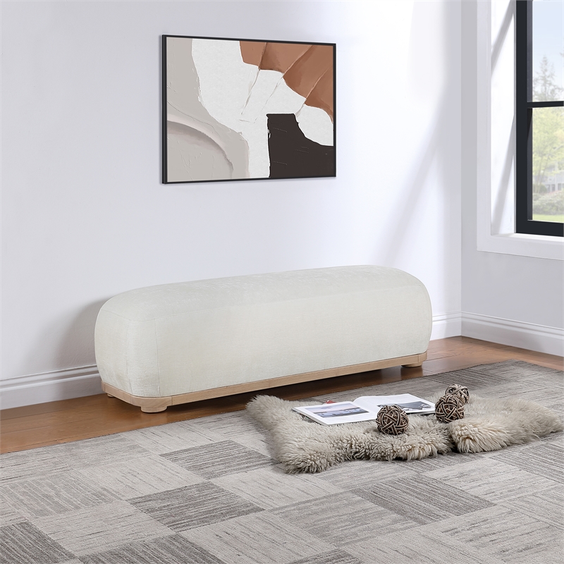 Meridian Furniture Calum Cream Chenille Fabric Bench