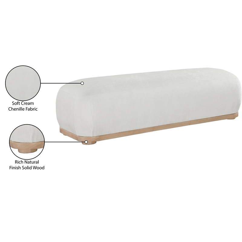 Meridian Furniture Calum Cream Chenille Fabric Bench
