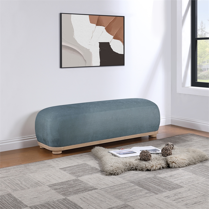 Meridian Furniture Calum Light Blue Chenille Fabric Bench