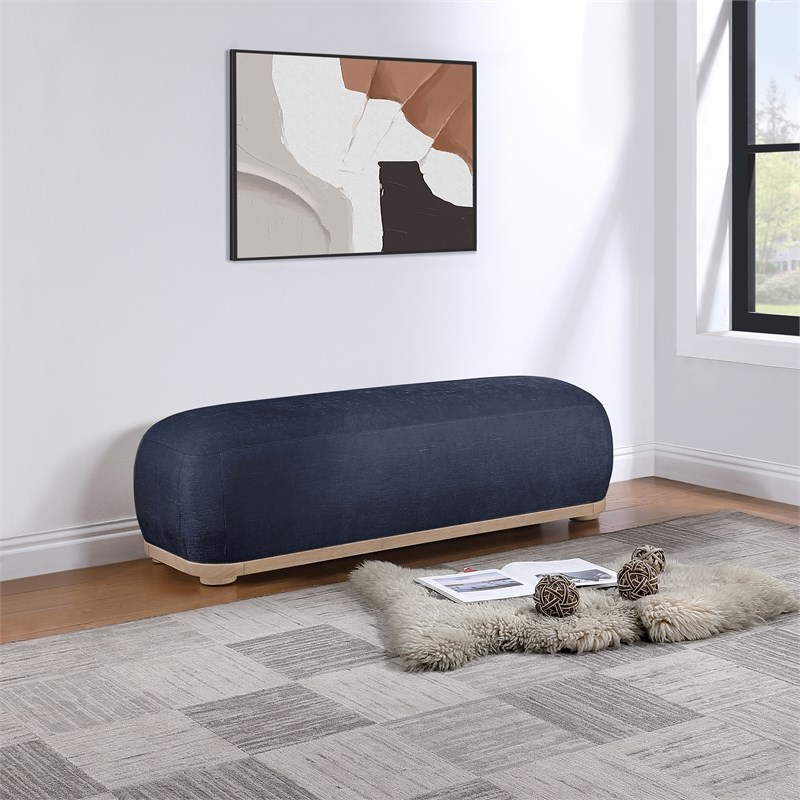 Meridian Furniture Calum Navy Chenille Fabric Bench