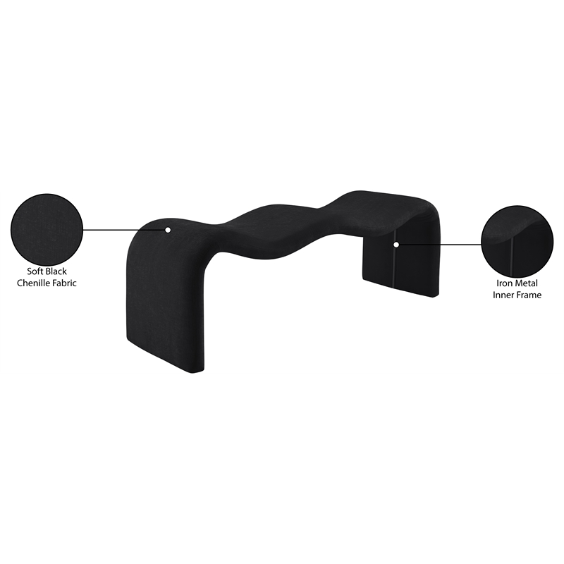 Meridian Furniture Willow Black Chenille Fabric Bench