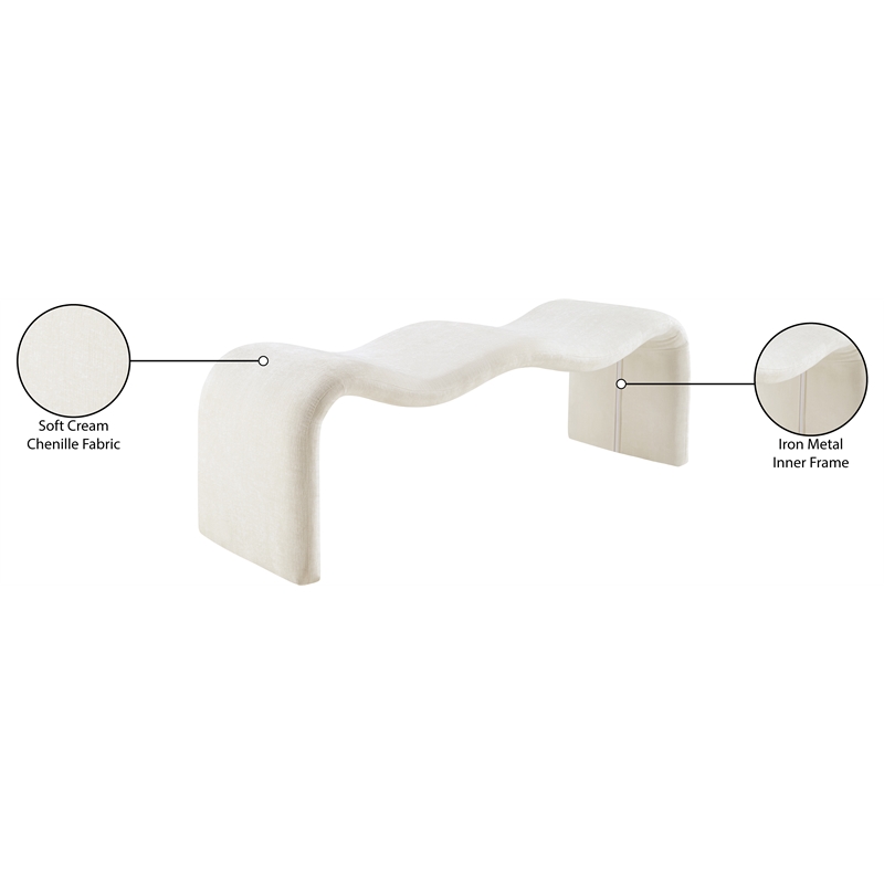 Meridian Furniture Willow Cream Chenille Fabric Bench