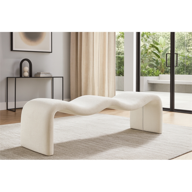 Meridian Furniture Willow Cream Chenille Fabric Bench