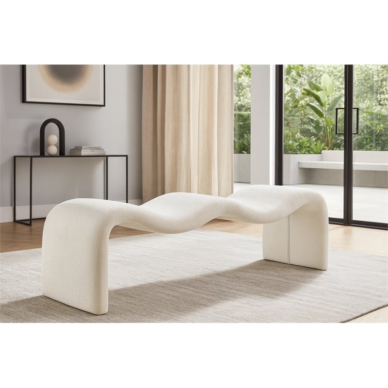 Meridian Furniture Willow Cream Chenille Fabric Bench
