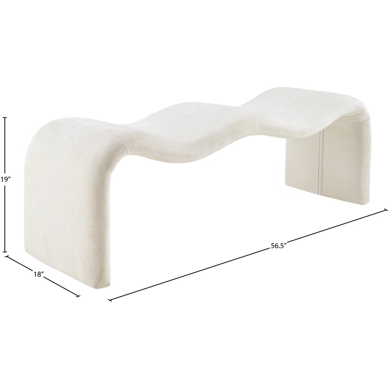 Meridian Furniture Willow Cream Chenille Fabric Bench