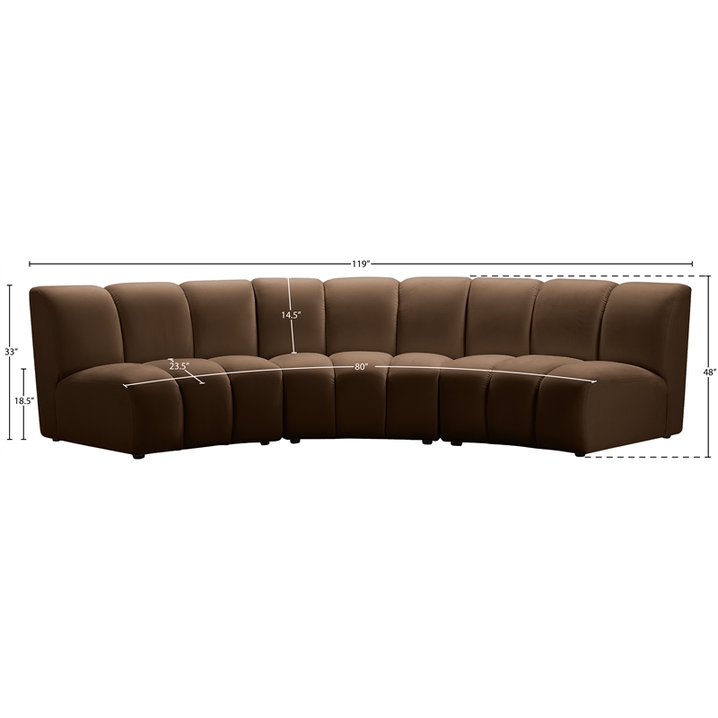 Meridian Furniture Infinity Brown Velvet 3pc. Modular Sectional