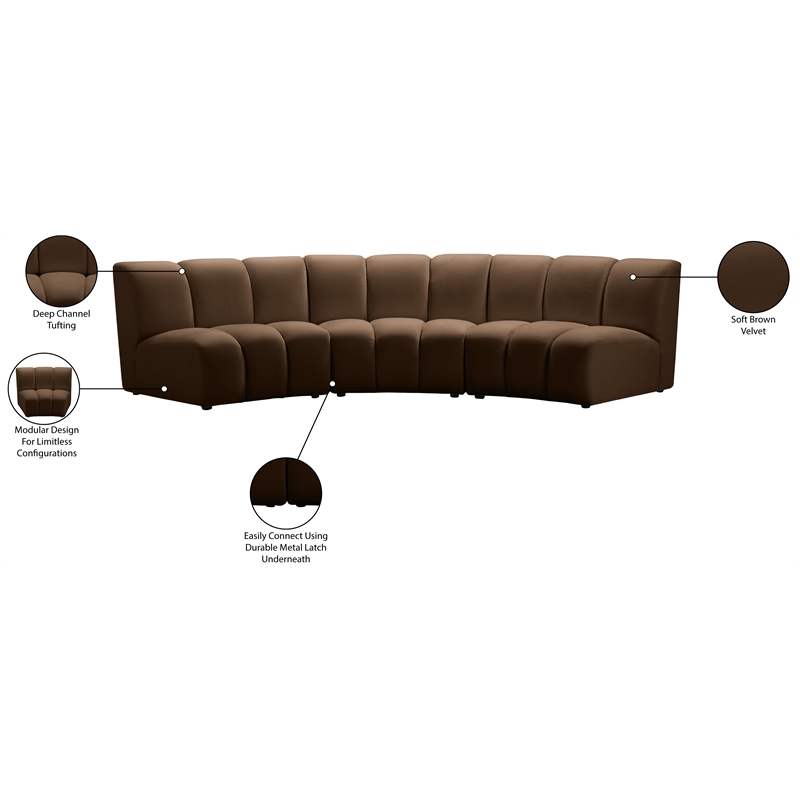 Meridian Furniture Infinity Brown Velvet 3pc. Modular Sectional