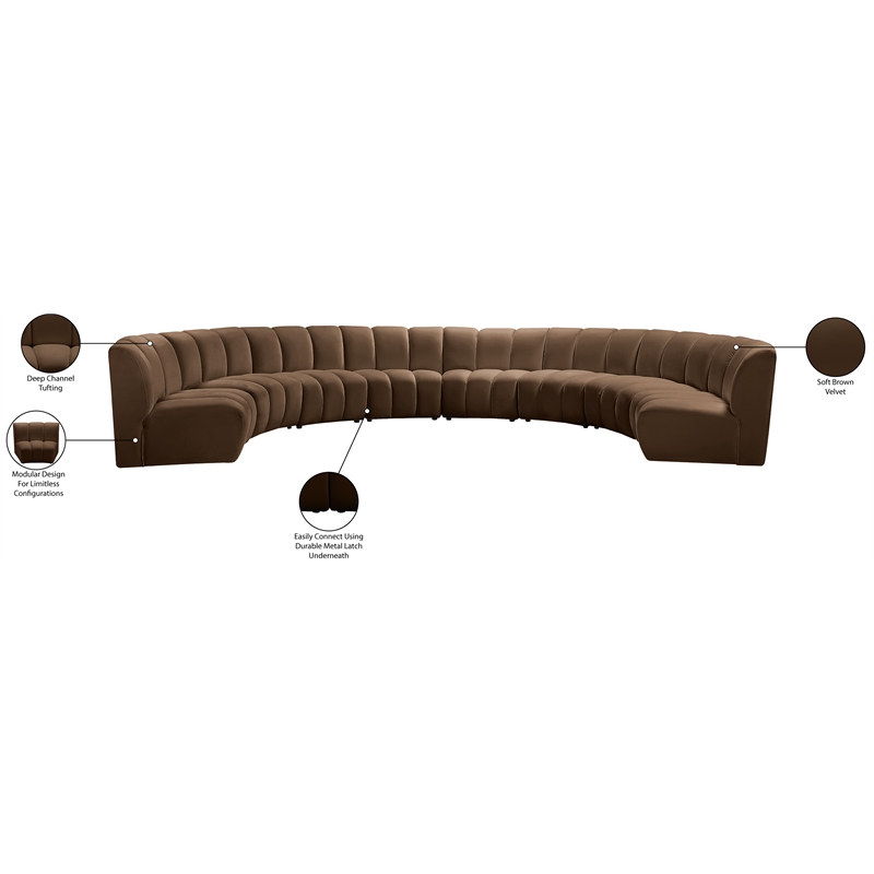 Meridian Furniture Infinity Brown Velvet 8pc. Modular Sectional