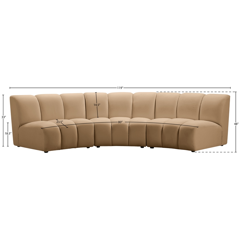 Meridian Furniture Infinity Camel Velvet 3pc. Modular Sectional