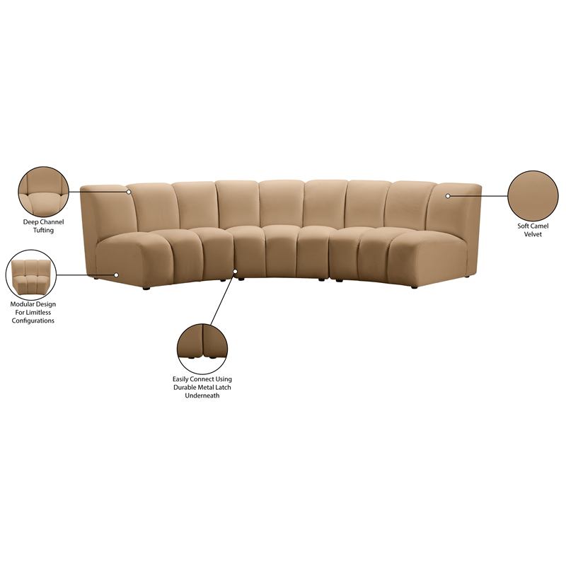 Meridian Furniture Infinity Camel Velvet 3pc. Modular Sectional