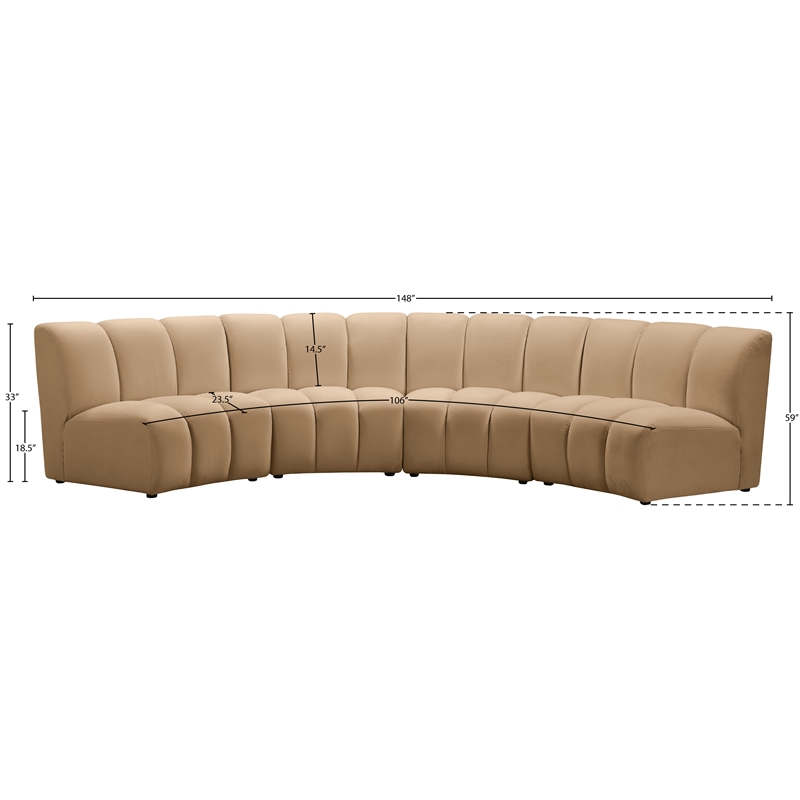 Meridian Furniture Infinity Camel Velvet 4pc. Modular Sectional
