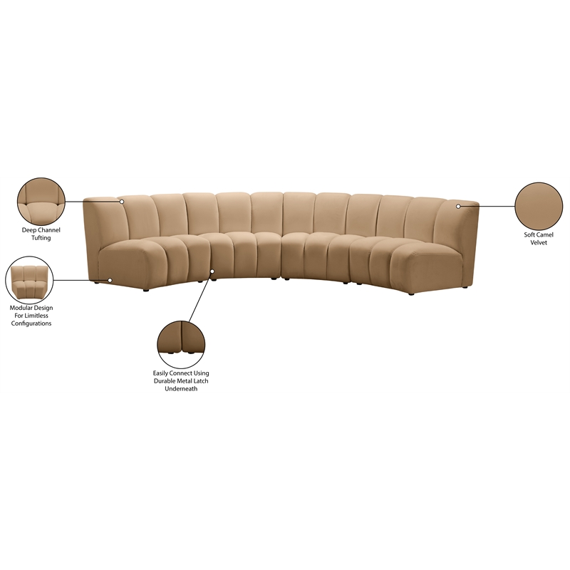 Meridian Furniture Infinity Camel Velvet 4pc. Modular Sectional