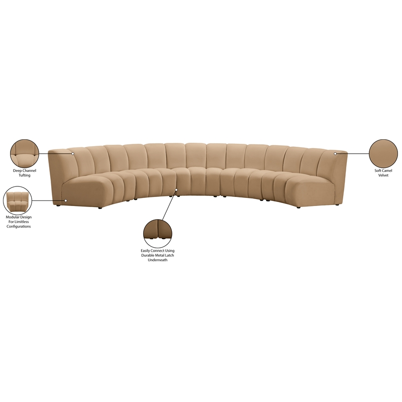 Meridian Furniture Infinity Camel Velvet 5pc. Modular Sectional