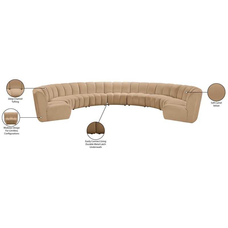 Meridian Furniture Infinity Camel Velvet 9pc. Modular Sectional