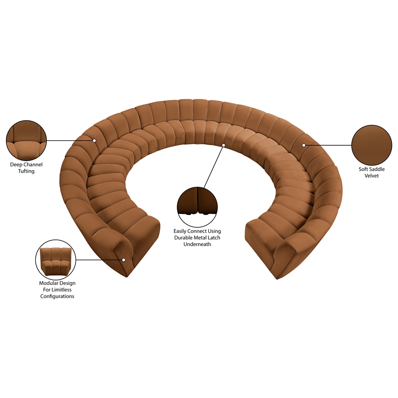 Meridian Furniture Infinity Saddle Velvet 11pc. Modular Sectional
