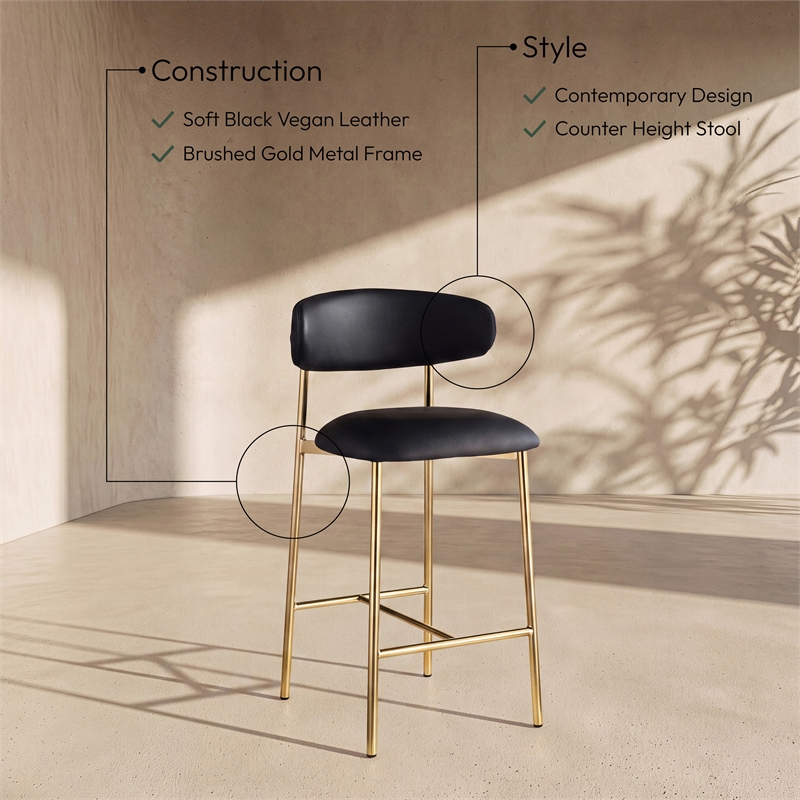 Meridian Furniture Lupita Black Vegan Leather Counter Stool (Set of 2)