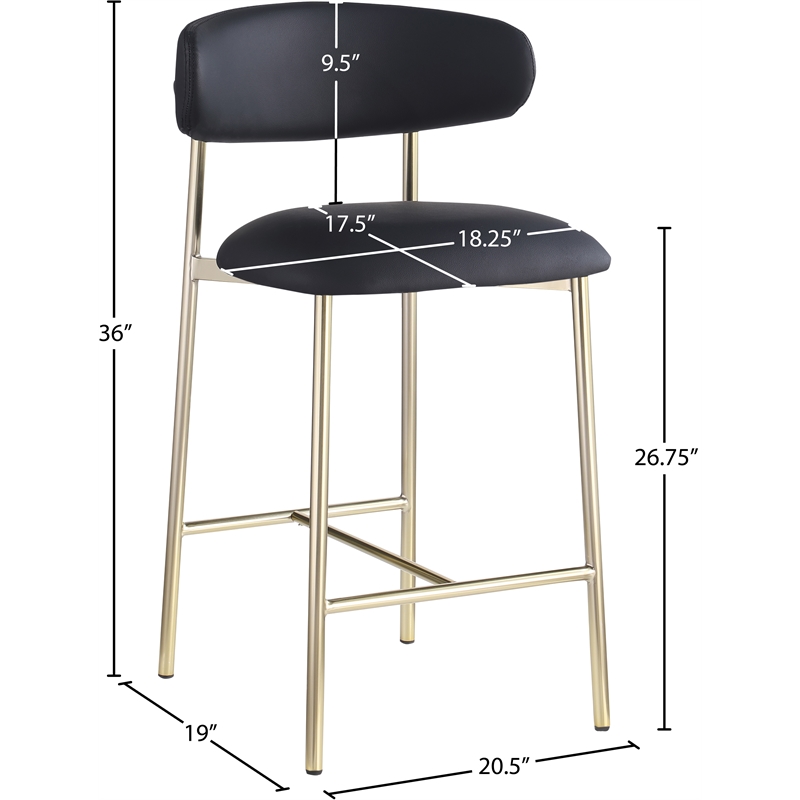 Meridian Furniture Lupita Black Vegan Leather Counter Stool (Set of 2)