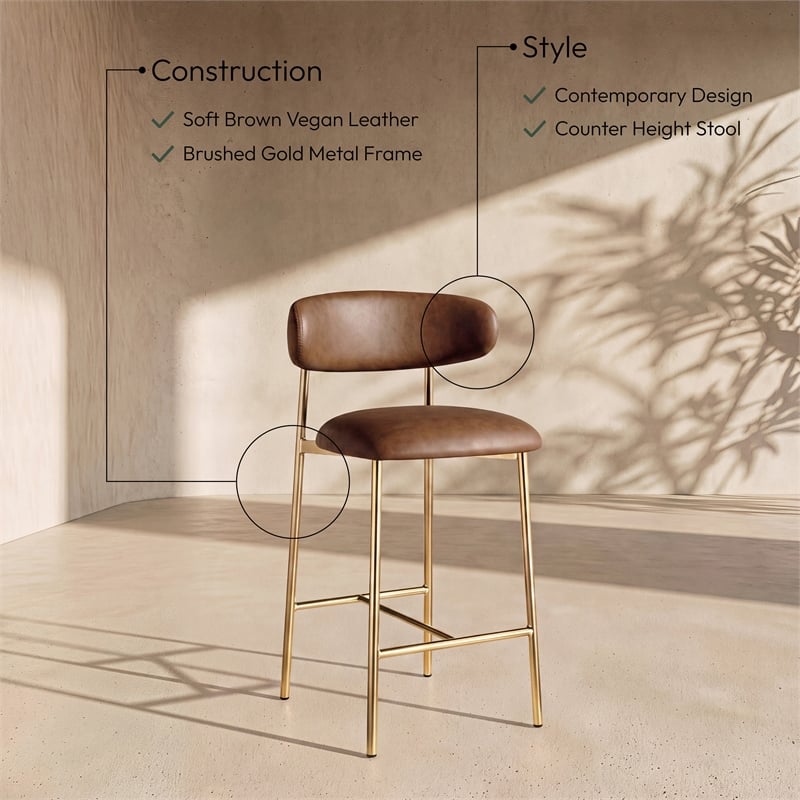Meridian Furniture Lupita Brown Vegan Leather Counter Stool (Set of 2)