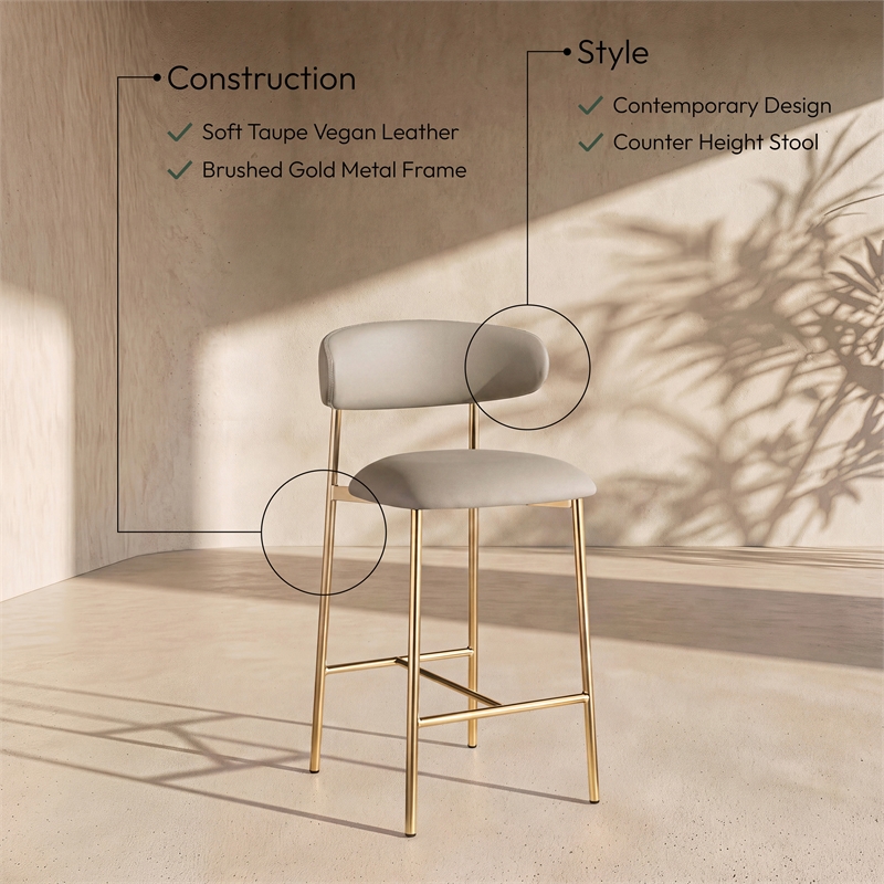 Meridian Furniture Lupita Taupe Vegan Leather Counter Stool (Set of 2)