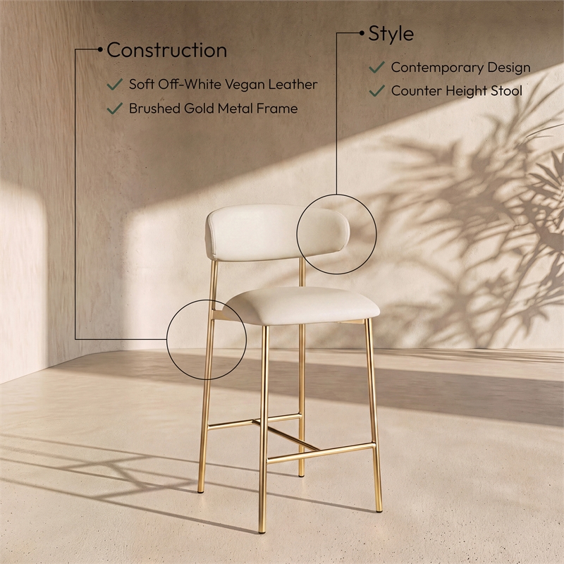 Meridian Furniture Lupita Off White Vegan Leather Counter Stool (Set of 2)