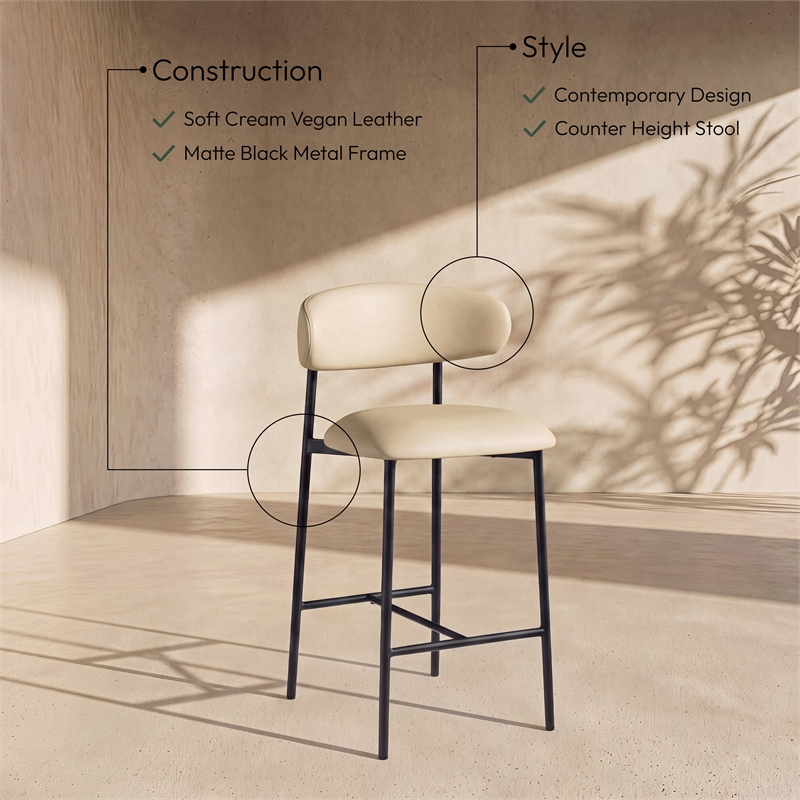 Meridian Furniture Lupita Cream Vegan Leather Counter Stool (Set of 2)