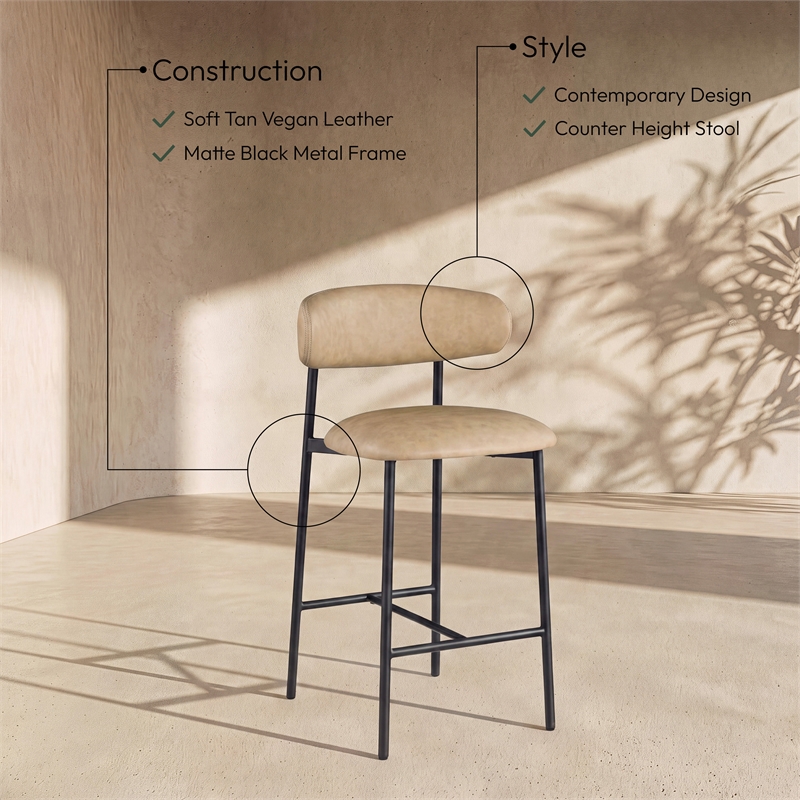 Meridian Furniture Lupita Tan Vegan Leather Counter Stool (Set of 2)