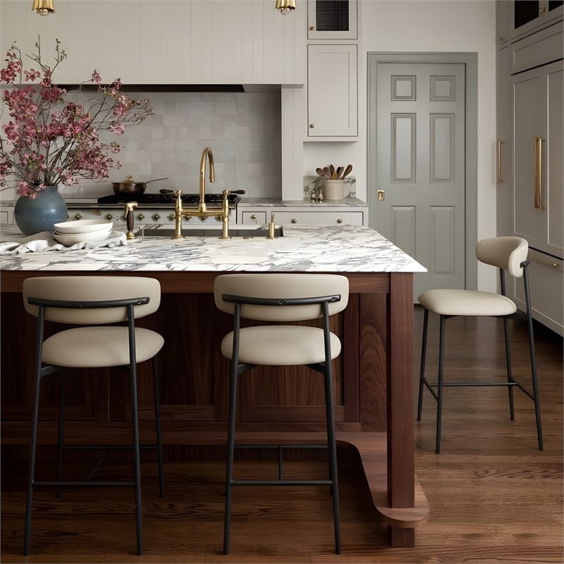 Meridian Furniture Lupita Taupe Vegan Leather Counter Stool (Set of 2)