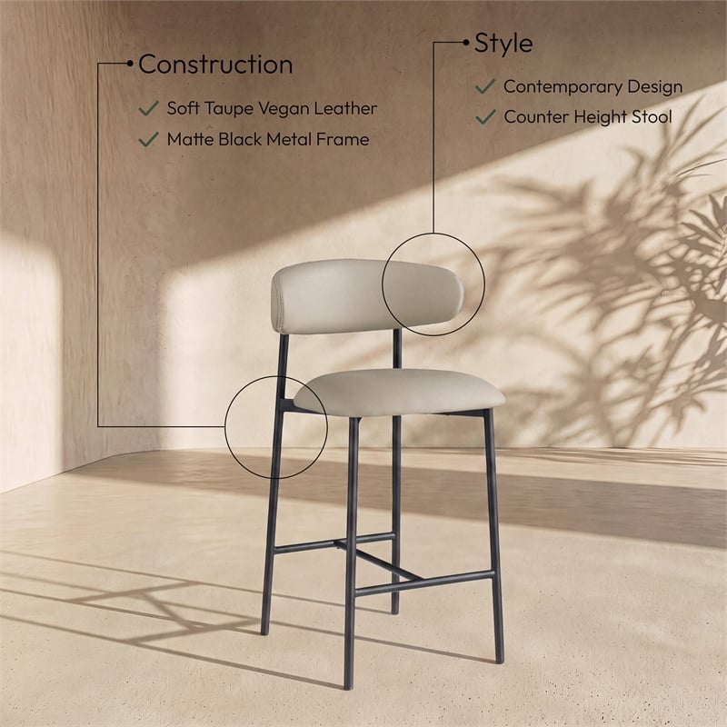Meridian Furniture Lupita Taupe Vegan Leather Counter Stool (Set of 2)