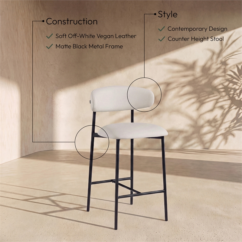 Meridian Furniture Lupita Off White Vegan Leather Counter Stool (Set of 2)