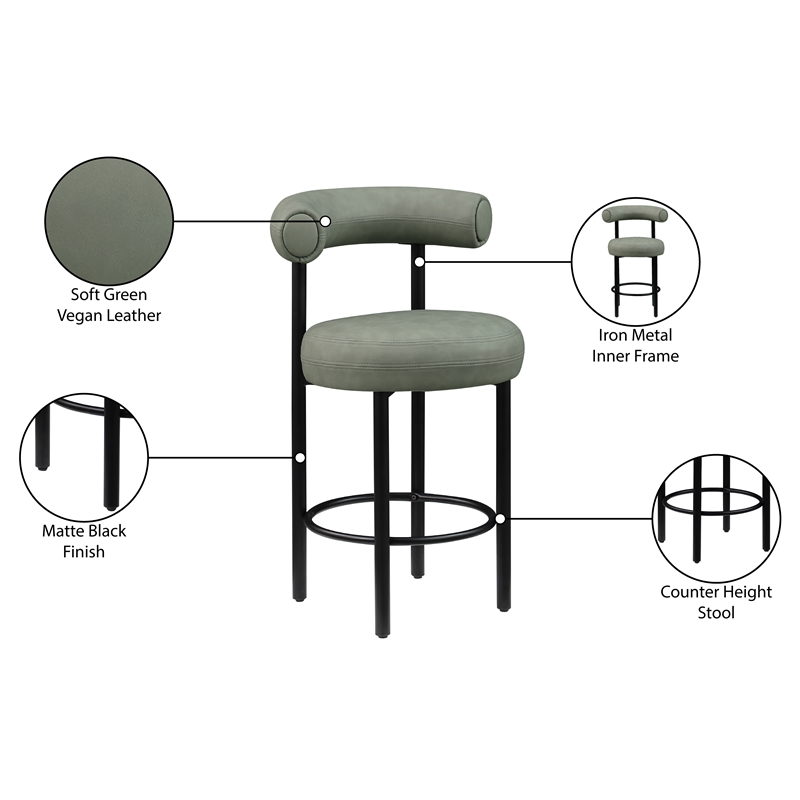 Meridian Furniture Bordeaux Green Vegan Leather Counter Stool (Set of 2)