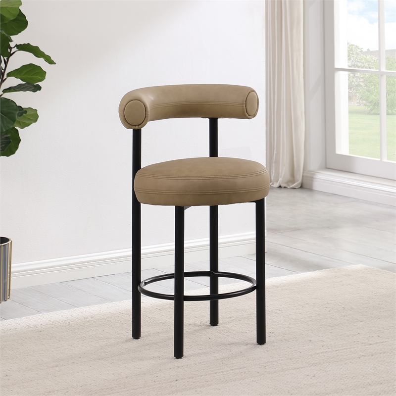 Meridian Furniture Bordeaux Tan Vegan Leather Counter Stool (Set of 2)