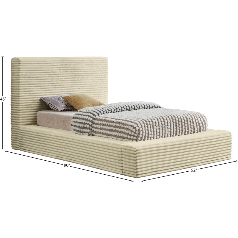 Meridian Furniture Dexter Cream Corduroy Twin Bed